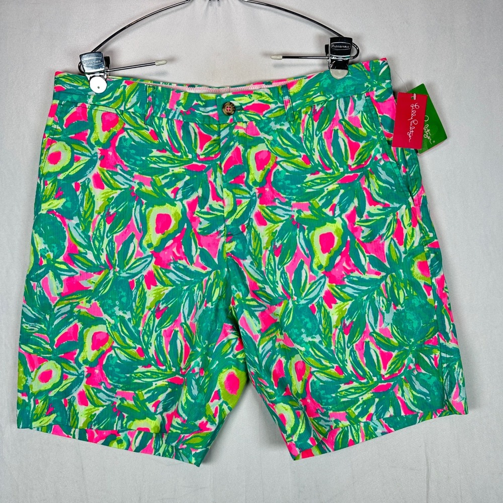 Lilly Pulitzer Mens Beaumont Short Pink Green Sunset Guac and Roll 36 NEW 29580